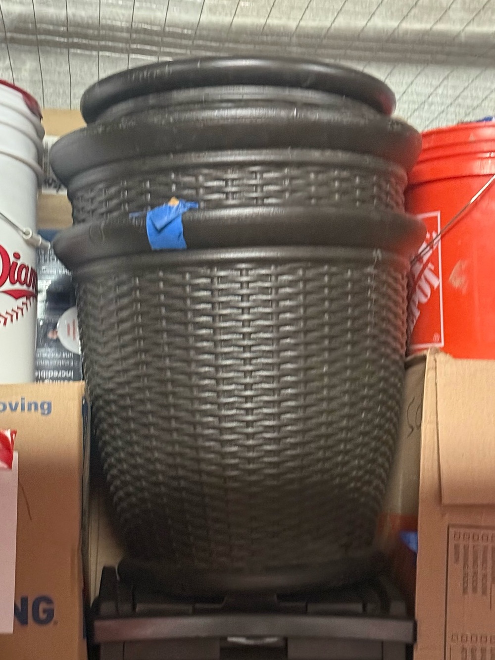Woven Texture Round Planter - Brown